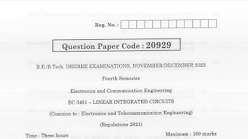 EC3451 | Linear Integrated Circuits | Nov Dec 2023 | Anna University | Questions