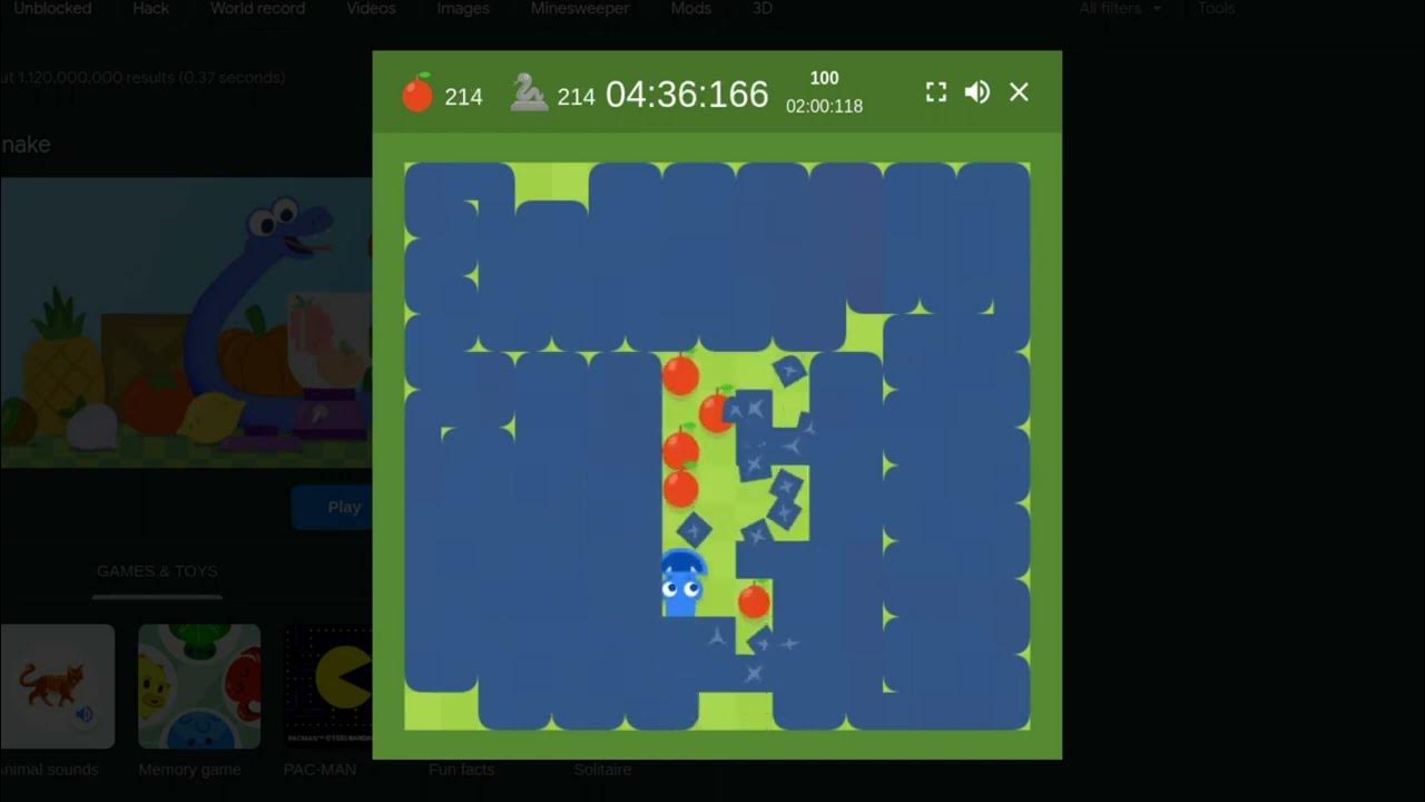 Full World Record Google Snake Run [444.766] (Statue, 5 Fruit, Slow