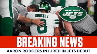 Aaron Rodgers CARTED OFF with injury during first drive of Jets debut | CBS Sports