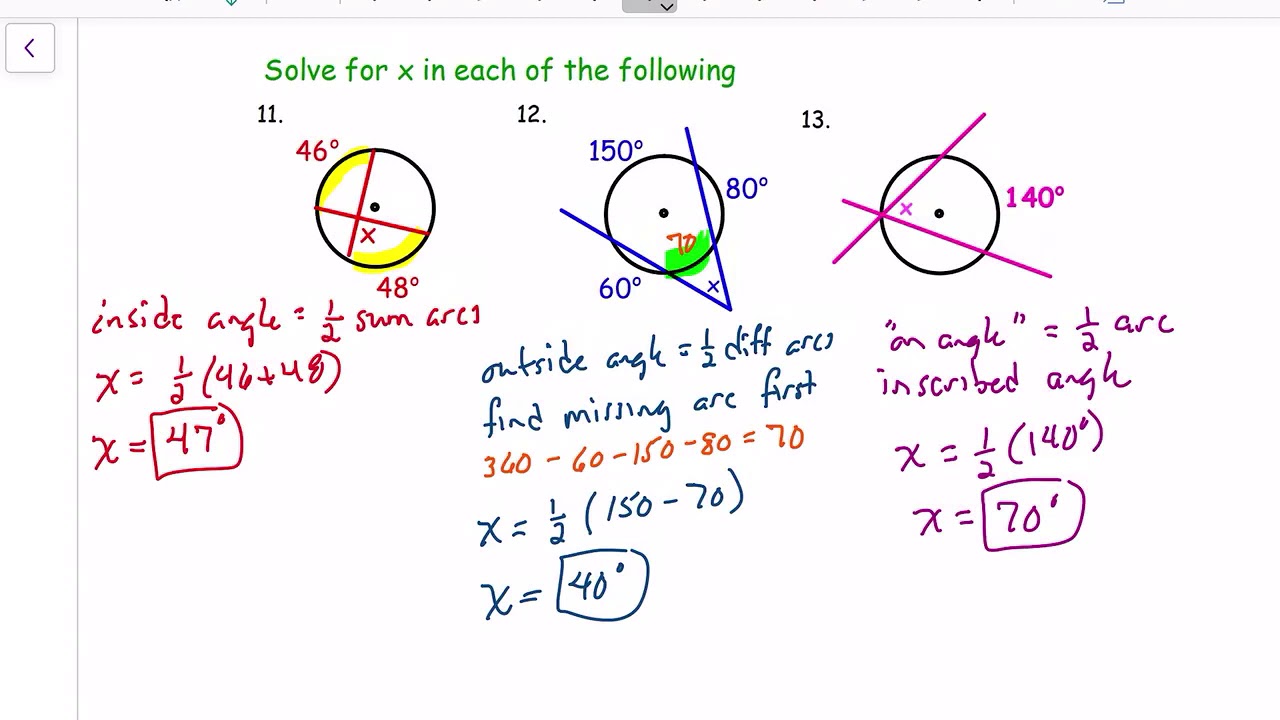 Review Ch 11 Geometry Circles and Angles - YouTube