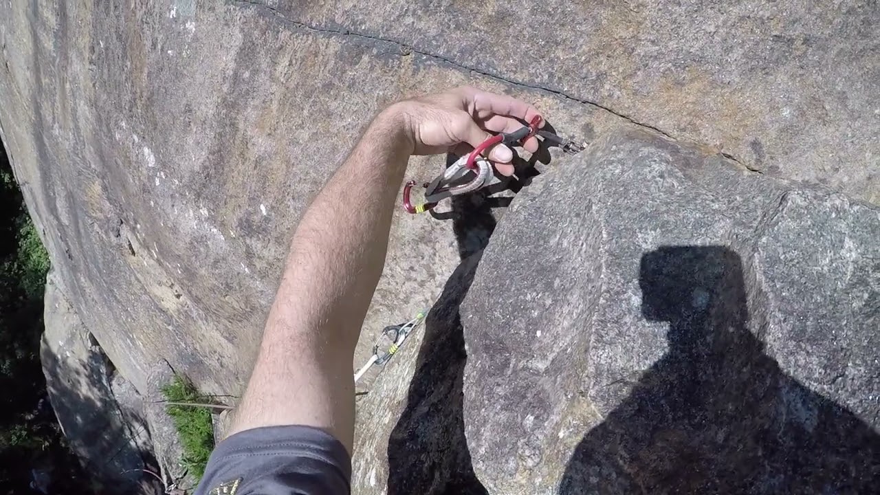 climbing Gargoyle groove direct (E1) in Dalkey quarry - Ireland