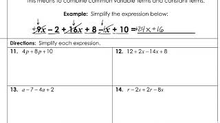 Unit 2, Lesson 4: Combining Like Terms