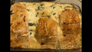 BLACKENED SALMON WITH SPINACH AND GARLIC PARMESAN