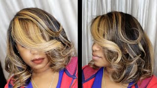 Silk Press with Brown and Blonde Highlights! | Very Natural Hair! | DETAILED!