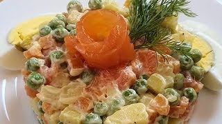 Быстрый и вкусный салат Оливье с сёмгой Танина Кухня Быстрый и вкусный салат Оливье с сёмгой Танина Кухня