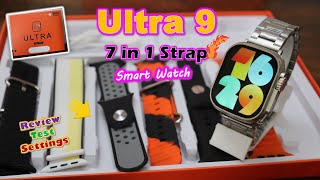 Ultra 9 Smart Watch 7 in 1 Strap Review Setting | 2.01 Display Bluetooth Calling | Wireless Charging