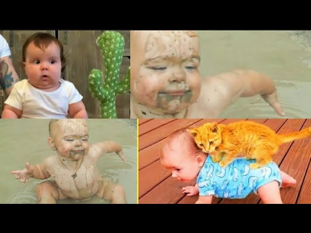 Cut funniest baby playing with water  tcm viral video baby clip explore the world baby outdoor class=