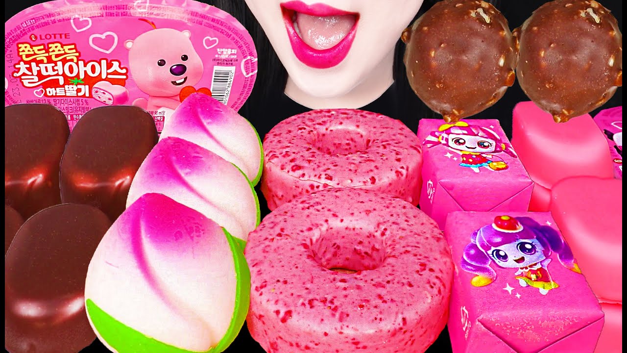 ASMR Pink Ice Cream 핑크 아이스크림 먹방 Mukbang, Eating