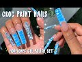 Blue Crocodile Print Nails 🐊 | Modelones Gel Polish Set | AliExpress Square Full Cover Nails