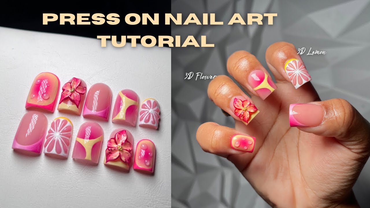 3D LEMON NAIL ART TUTORIAL 🍋 press on nail art tutorial beginner friendly, 3D gel flower,maintenance