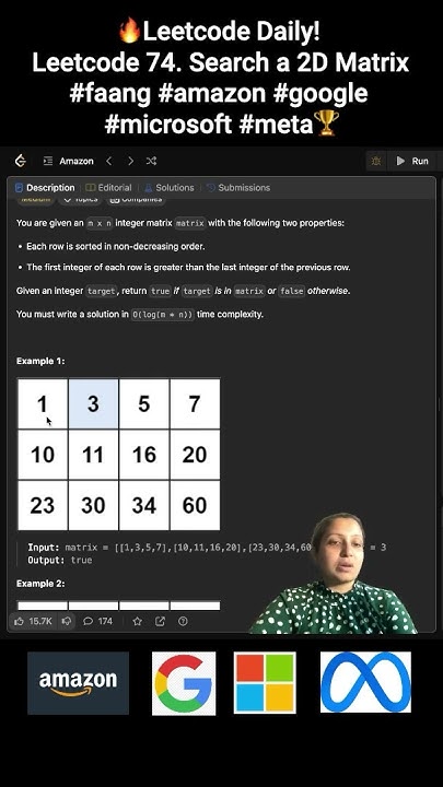 🔥Leetcode Daily! Leetcode 74. Search a 2D Matrix #faang #amazon #google ...