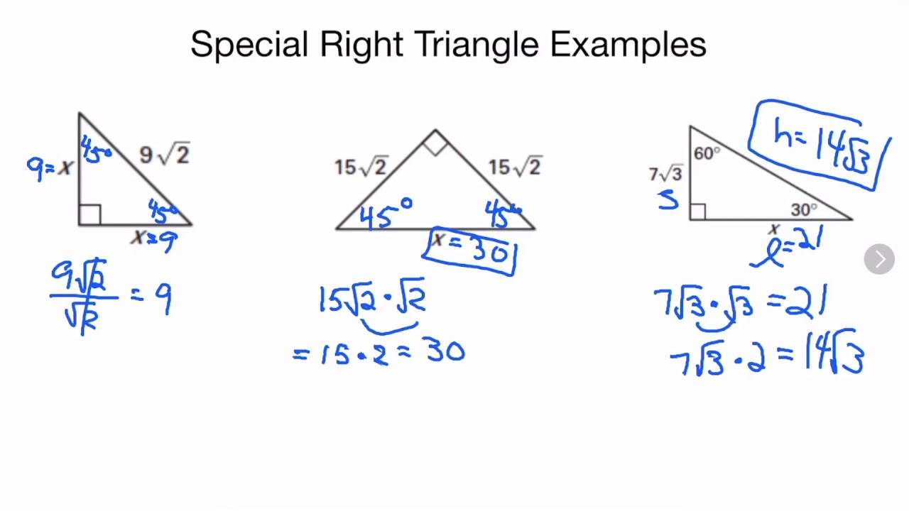 Special Rights Triangles Worksheet