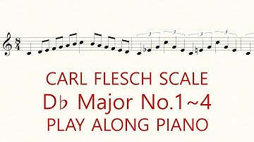 Violin Scale Carl Flesch D flat Major No.1~4 Scale System 1 Octave Each String Play Along Piano
