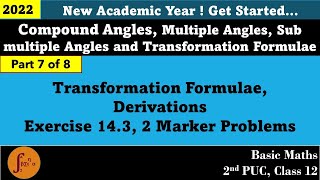 2nd PUC | Class 12 | Compound Angles, Transformation Formulae Ex 14.3 2 marker Part 7 | Basic Maths