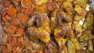 Grilled chicken with vegetables.فراخ مشويه بالخضار.