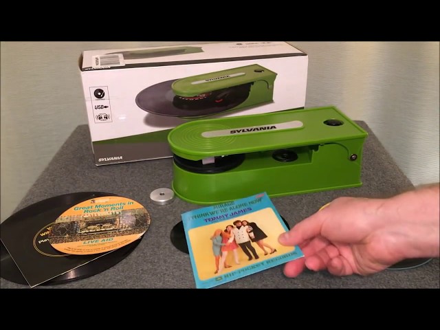 Green Sylvania Record Player + Unusual Records!! class=