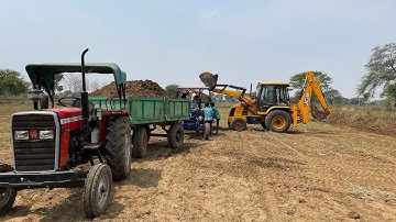 JCB 3DX EcoXpert Loading Mud | Massey Ferguson Di 241 | Tractor Stuck in Mud | Tractor Video #vkjcb