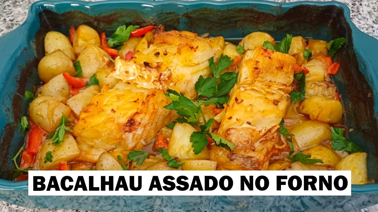Bacalhau Assado no Forno com Batatinhas e Pimentos #bacalhau #culinaria #receitasimples #receitas