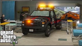 GTA 5 Real Life Mod #151 Tow Truck Wrecker Towing A Car That Crashed & Drove Into The Hospital