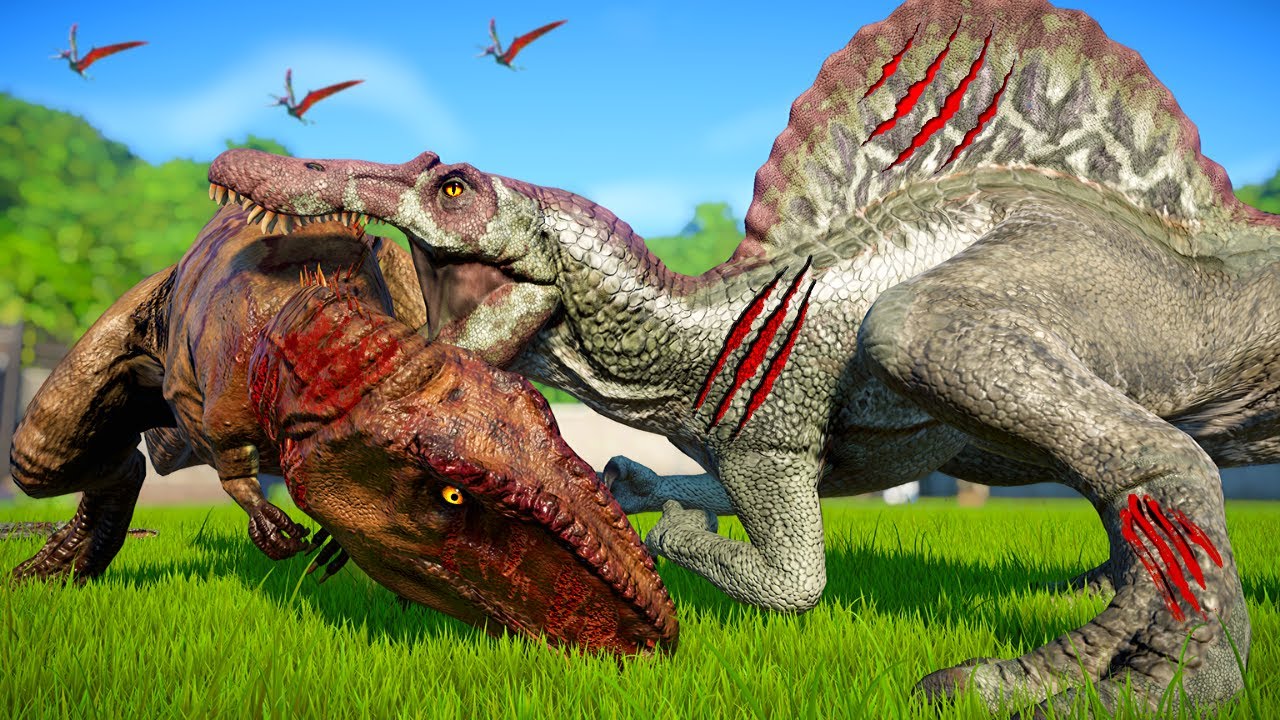 Jurassic World Evolution - Spinosaurus Vs Giganotosaurus, Carnotaurus, Steg...