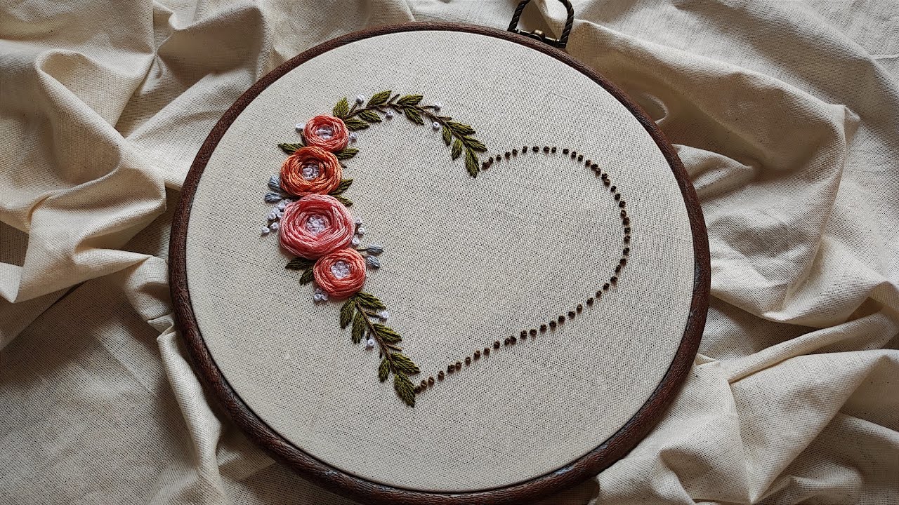beautiful floral heart embroidery tutorial for beginners
