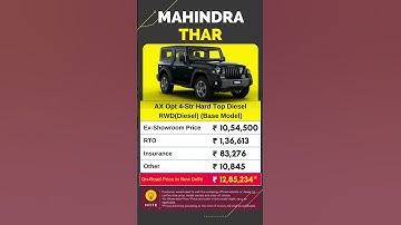 Mahindra THAR AX Opt 4 Str Hard Top Diesel RWD Base Model On Road Price June 2023 | CarLenaHai