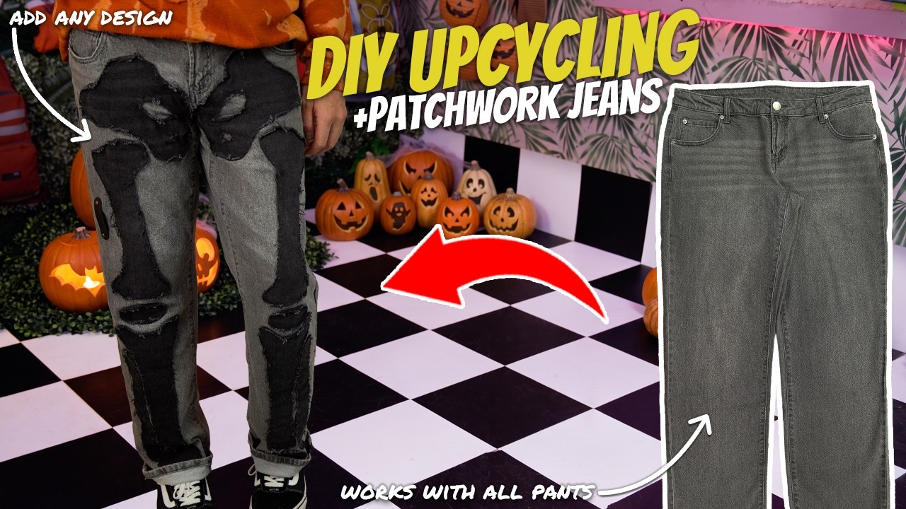 DIY Patchwork Denim Jeans 👖 Leg Bone Design | Thrift Flip | Easy Step-by-Step Tutorial!