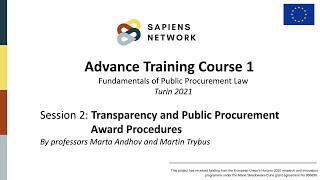 SAPIENS Network ATC1, Session 2: Transparency and Public Procurement Award Procedures
