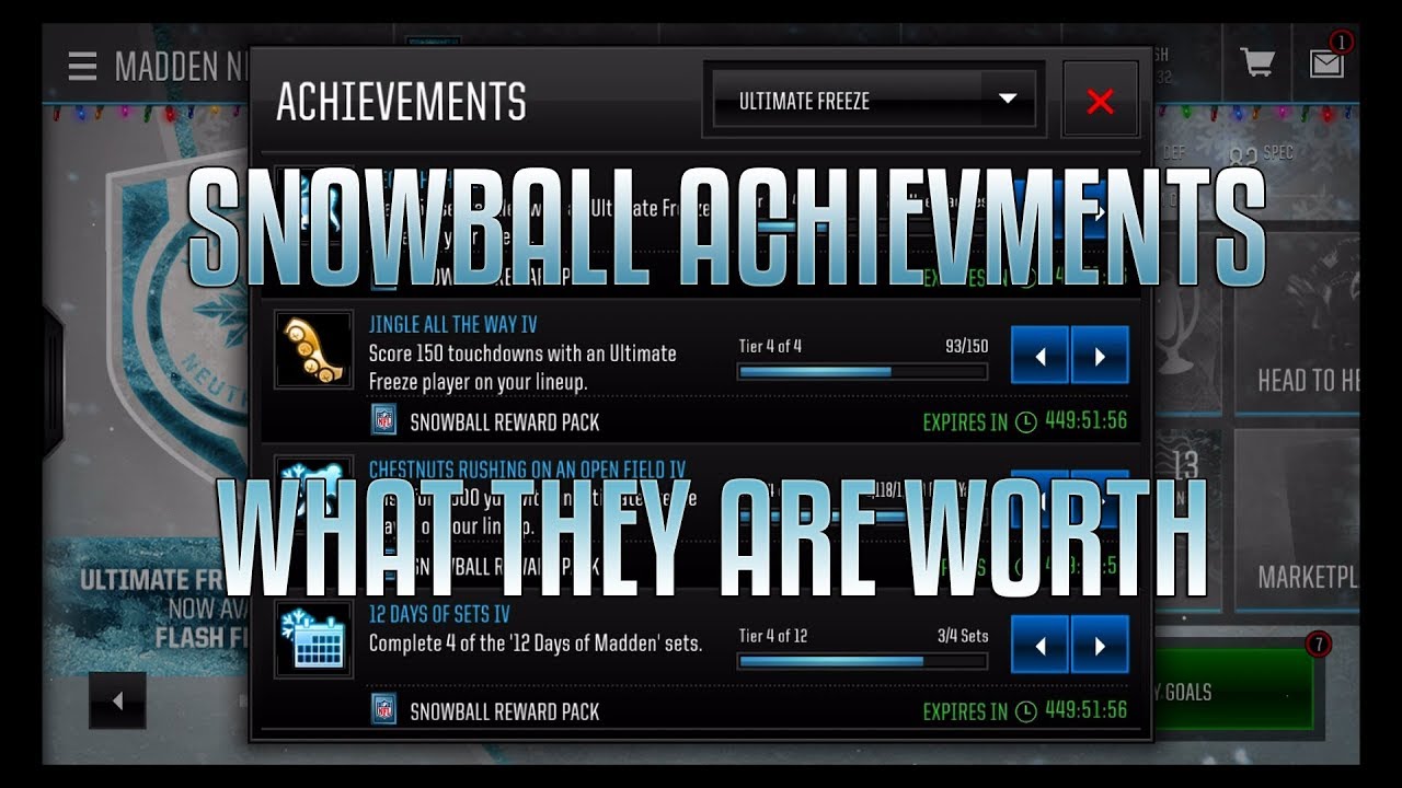 ALL SNOWBALL ACHIEVEMENTS LEAKED!!! WHAT THEY ARE WORTH MAY SURPRISE YOU!!! - Madden Mobile 18