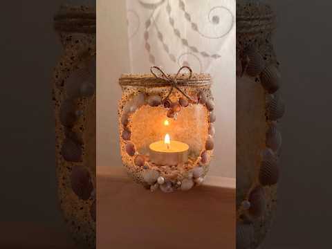 DIY Turn Old Jar into Cozy Seashell Lantern✨🕯️ #diy #handmade #creative #roomdecor #shorts #recycle