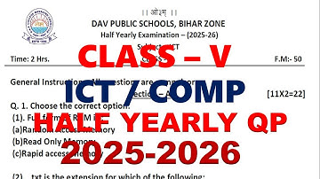 DAV CLASS 5 ICT  HALF YEARLY QUESTION PAPER | QUESTION PAPER | PREVIOUS YEAR QUESTION PAPER