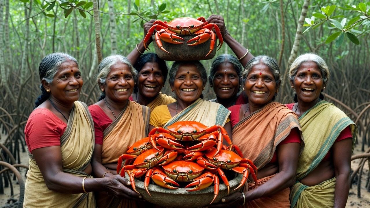 Big Red Crab Curry in Mangrove Forest | Traditional Village Cooking | Cook Kooc Kuk