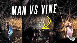 Man Swings on a a Vine but It Breaks and He Lands in a Creek