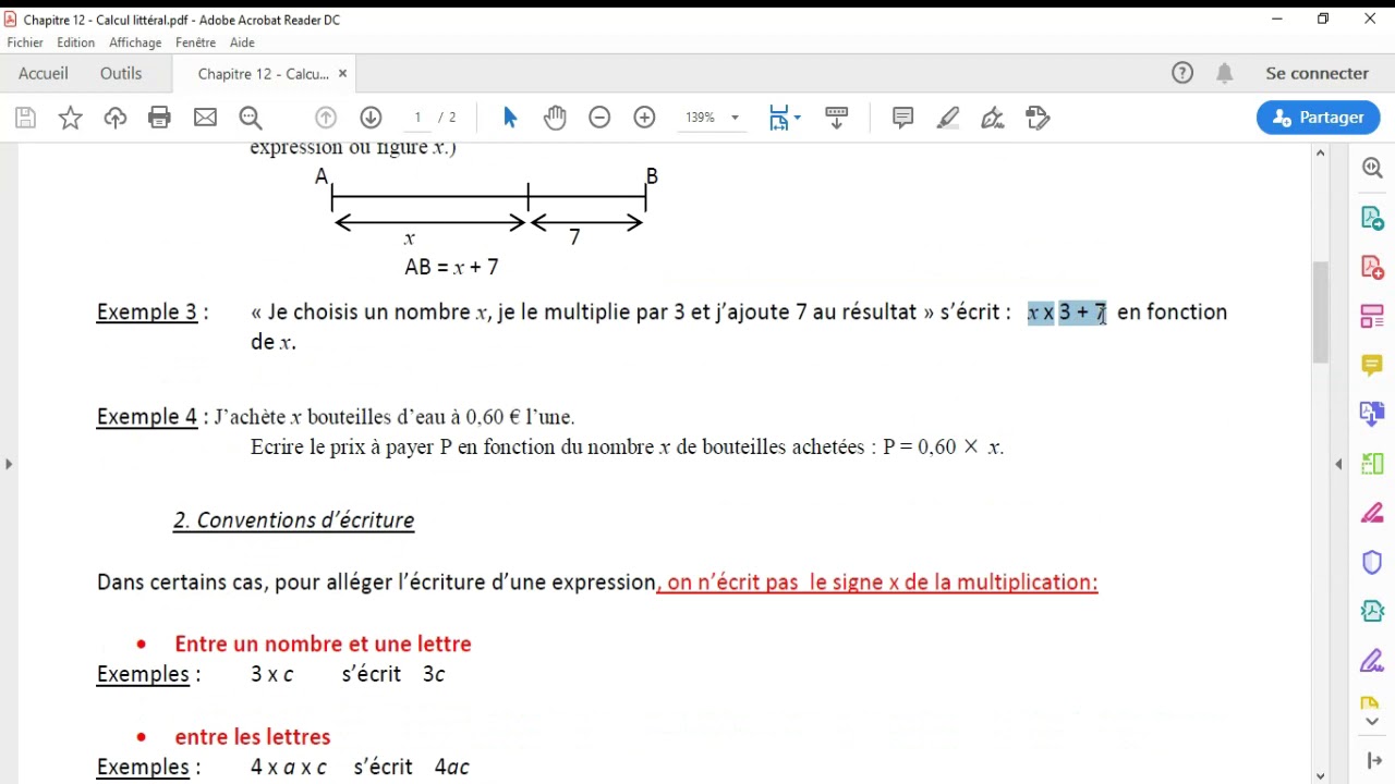 Exercice Calcul Littéral 5ème Avec Correction