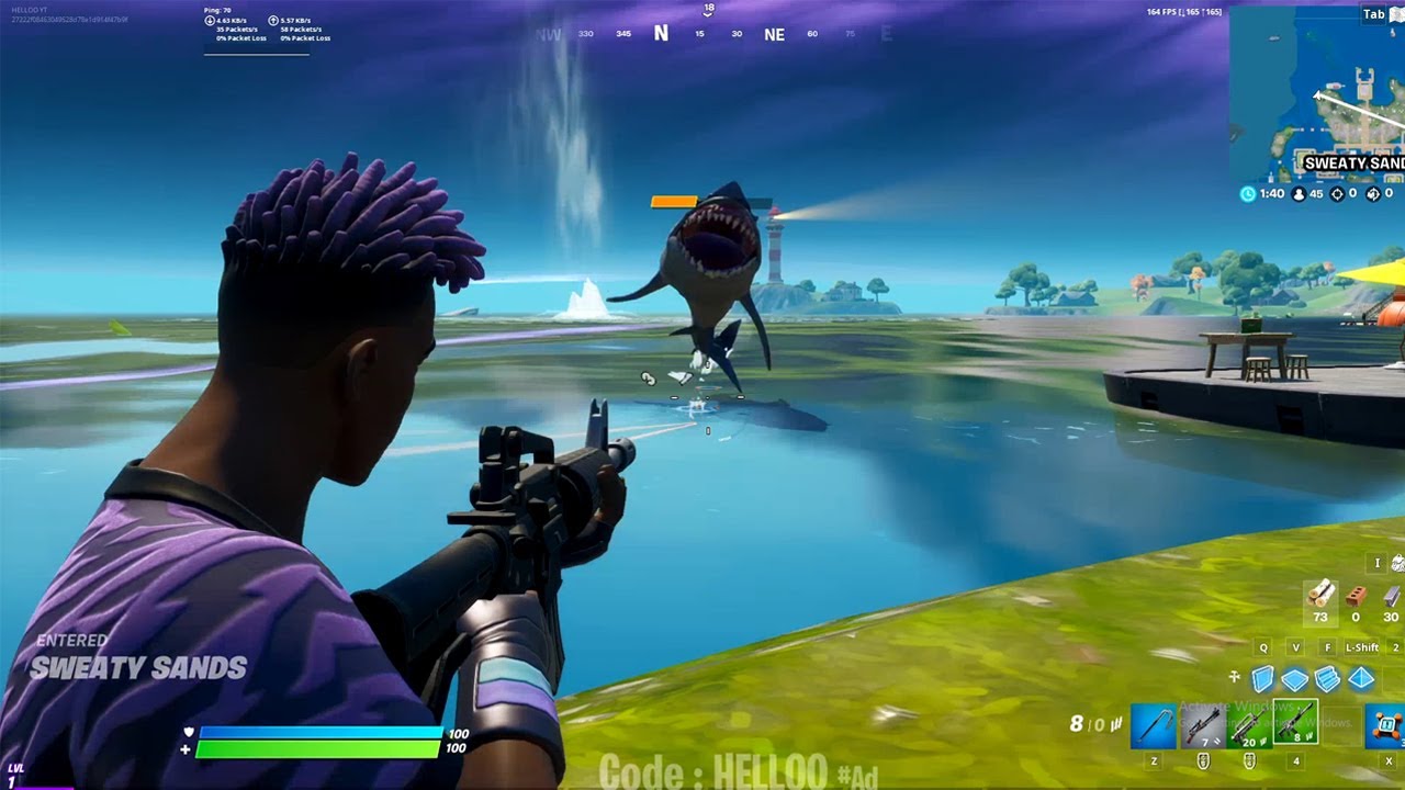 Damage Loot Shark at Sweaty Sands! Where to Find loot shark in Sweaty