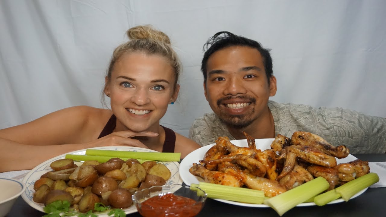 Homemade Lemon Pepper/Mango Jam Chicken Wings and Roasted Potatoes Mukbang | Ieatpie