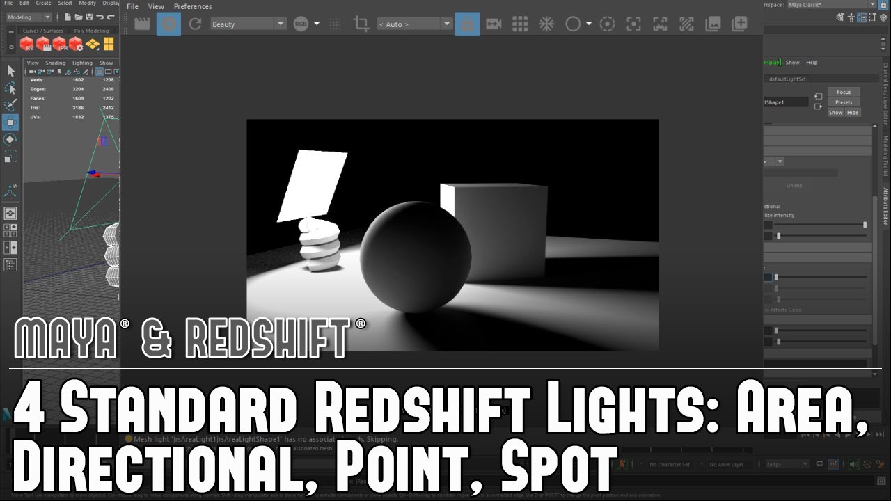 Render Sæt tøj væk Aske Redshift w/Maya #2: How to Use 4 Standard Redshift Lights (Directional,  Point, Spot, Area) - YouTube