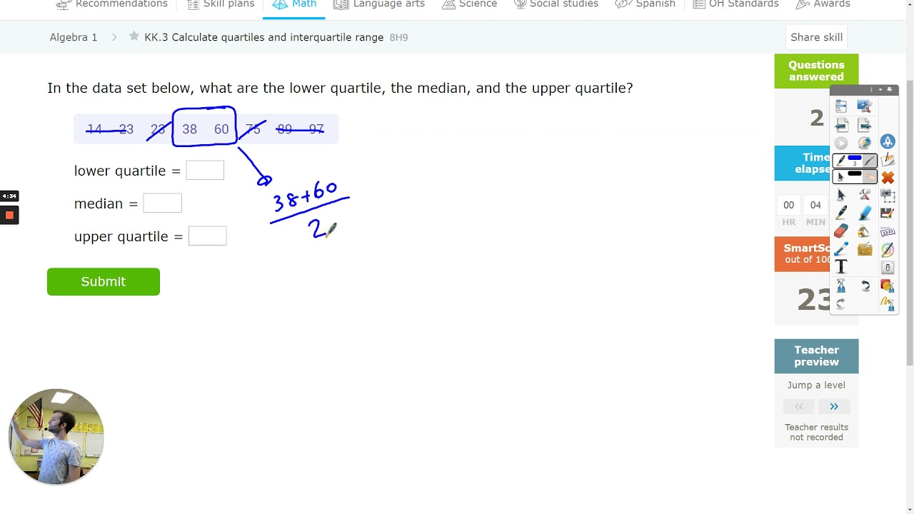IXL Algebra 1 KK.3 Calculate quartiles and interquartile range [8H9