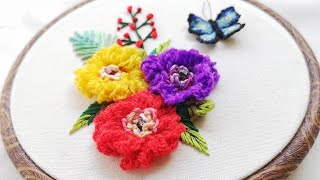 Hand Embroidery Ideas : 3D Fluffy Peony Flowers