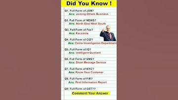 Thumbnail of Important Full Forms 👍 | General Knowledge | #knowledge #gk #shorts #cid #gst #job #news