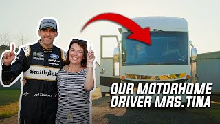 Our Motorhome Driver! |  Motorhome Tour | A Day in the Life with Mrs. Tina  | Aric Almirola