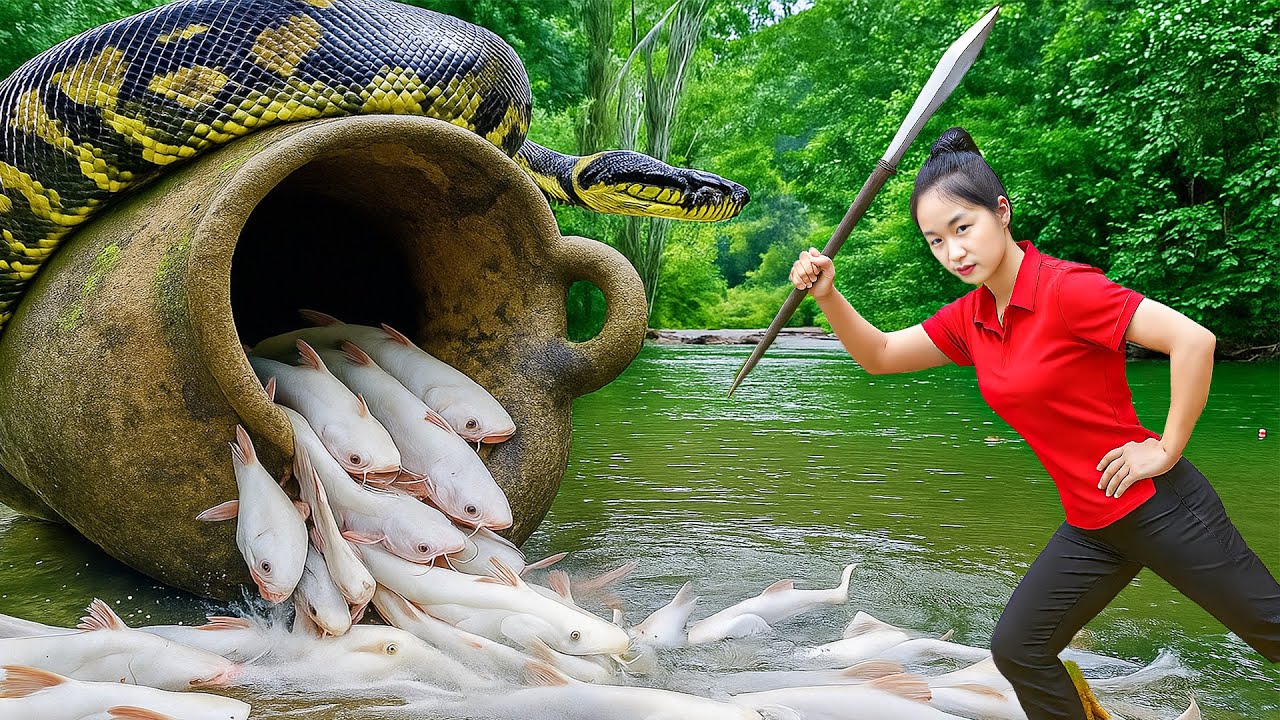 Harvesting Lots Of Giant White Catfish & Go to Market Sell - Big python is Attacking Fish