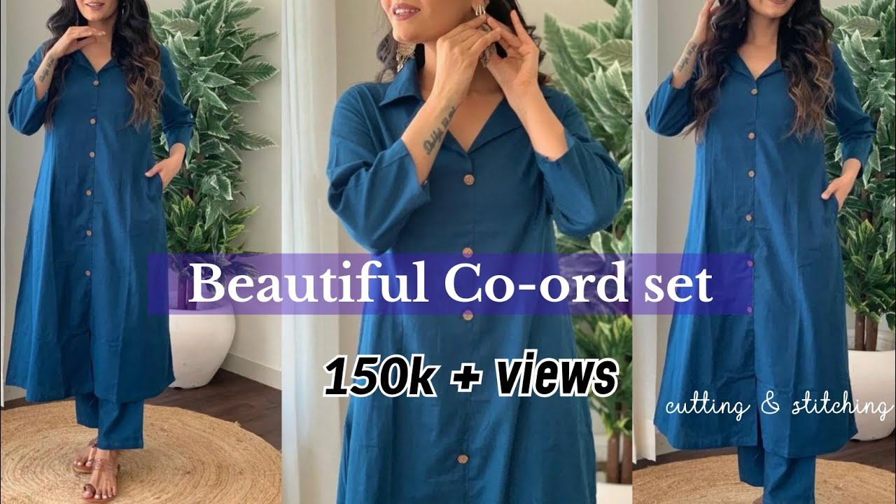 Co-ord Set Cutting & Stitching || Coat Collar Long Kurti Cutting & Stitching || Coat Collar Cord Set