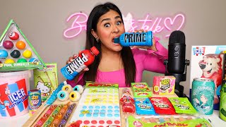 I Tried ASMR again...HUGE PRIME GUMMY BOTTLE, HELLO KITTY CANDY, HUGE SOUR CANDY BUTTONS Mukbang 먹방