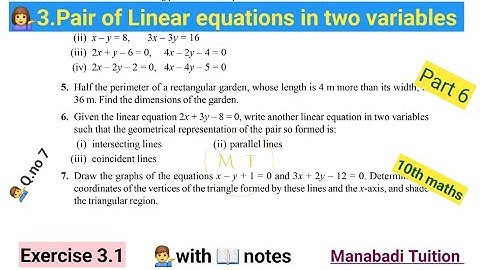 10th class maths |Chapter 3|Pair of Linear equations in two variables| Exercise 3.1| Q no 7 |part 6