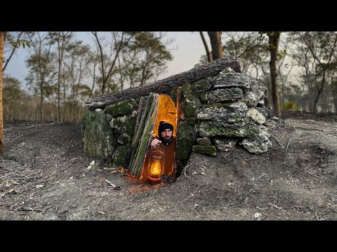 Building a Warm and Cozy Stone Shelter for Survival. Bushcraft, Survival, Dugout thumbnail