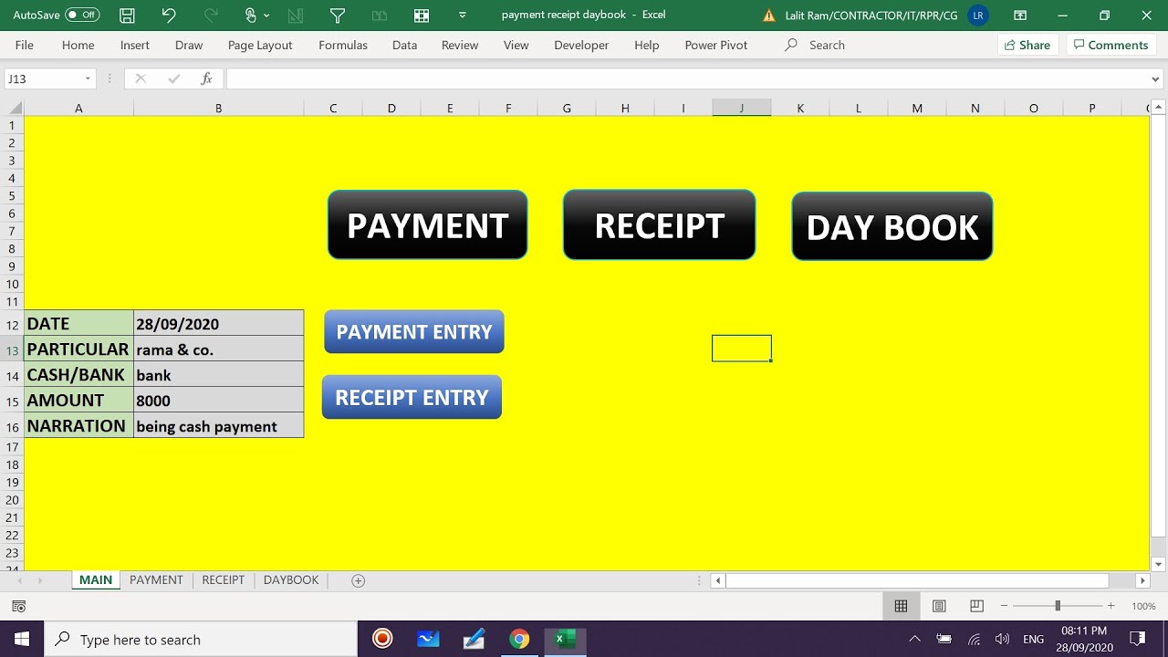 Automatic Day Book in Excel II  Payment Voucher and Receipt Voucher II