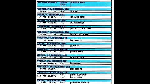 CBSE Datesheet CLASS 12 Term I || 2021 - 2022 || Important update