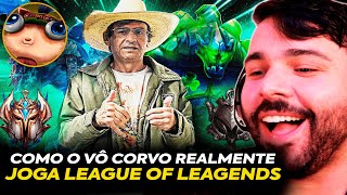 🤣 QUE VÍDEO ABSURDAMENTE ENGRAÇADO! COMO O VÔ CORVO REALMENTE JOGA LEAGUE OF LEGENDS! MINERVA REAGE