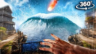 360° Parkour Chase  Tsunami Wave Hits Seaside Town VR 360 Video 4k ultra hd